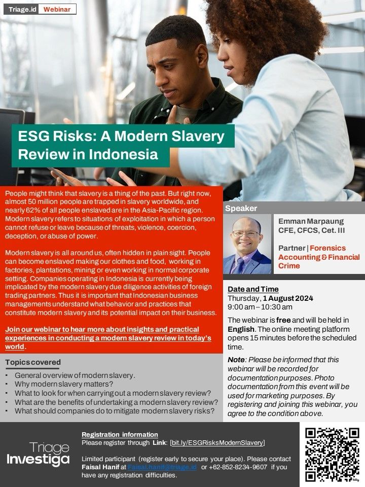 Triage Investiga Mengadakan Webinar tentang Risiko ESG dan Perbudakan Modern di Indonesia